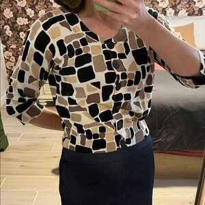 Kasper Black and Brown Geometric Button Down Shirt